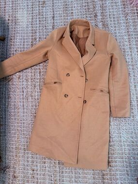 Classic Women's Double-Breasted Tan Wool Coat